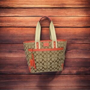 Coach Signature Canvas Tote - Brown & Orange-8679-Retail $398